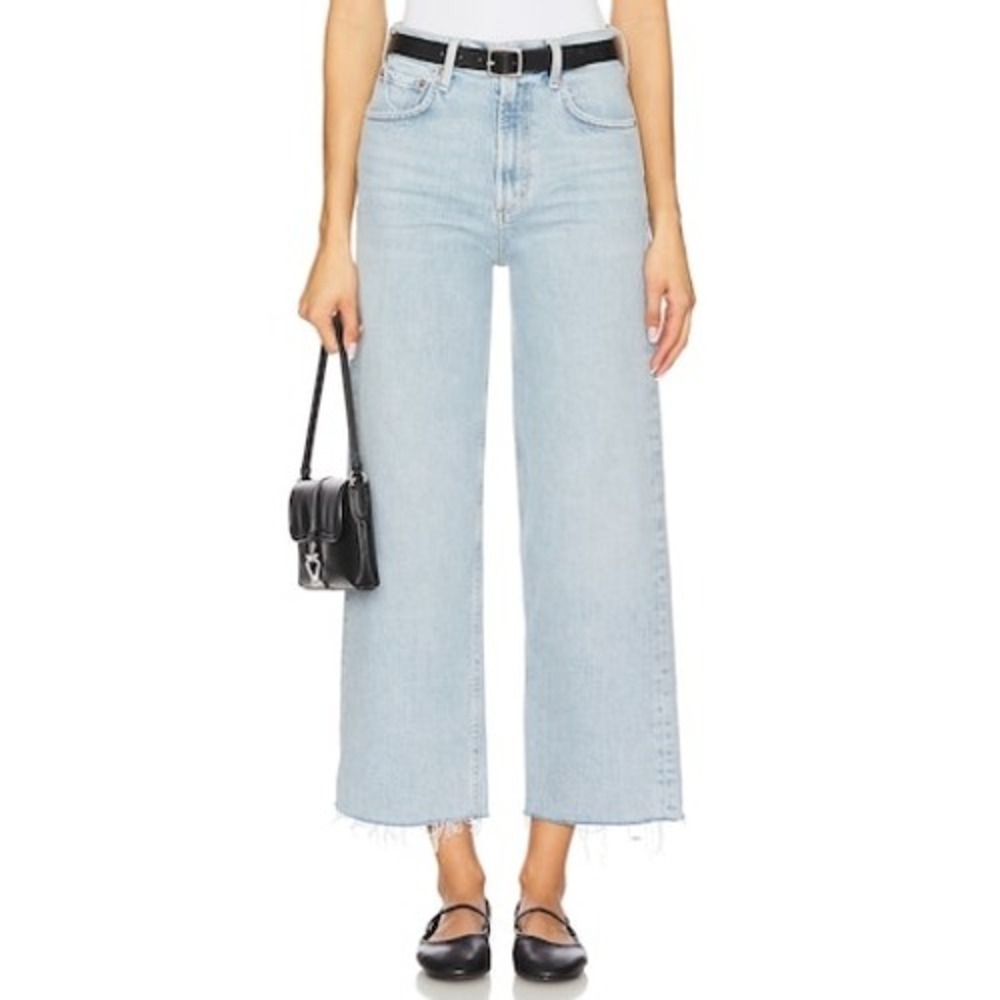 AGOLDE Ren High Rise Wide Leg Jeans 34 Smash Light Wash Raw Hem Button Fly